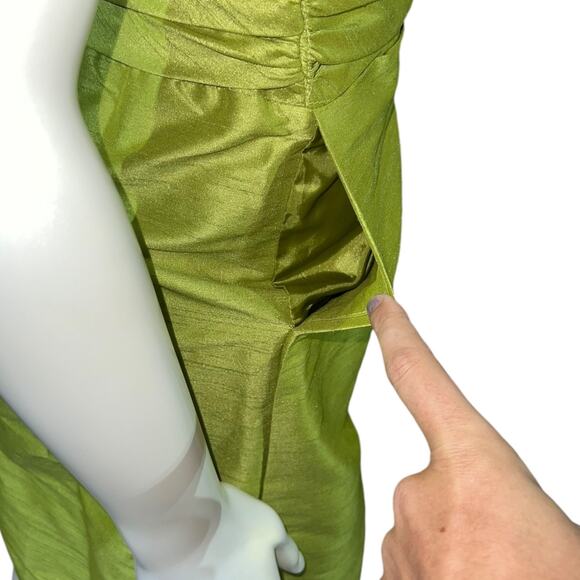 1950s Vintage Lime Green Silk Shantung Cocktail Dress Custom w/ Pockets Size 4-6 - Picture 8 of 10